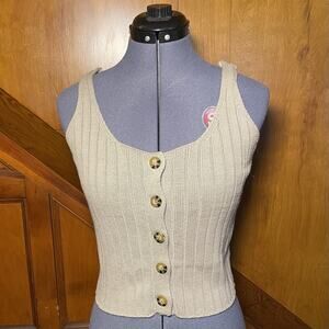 Hippie Rose - Button/Knitted Tank Top - Junior Women Medium - Biege